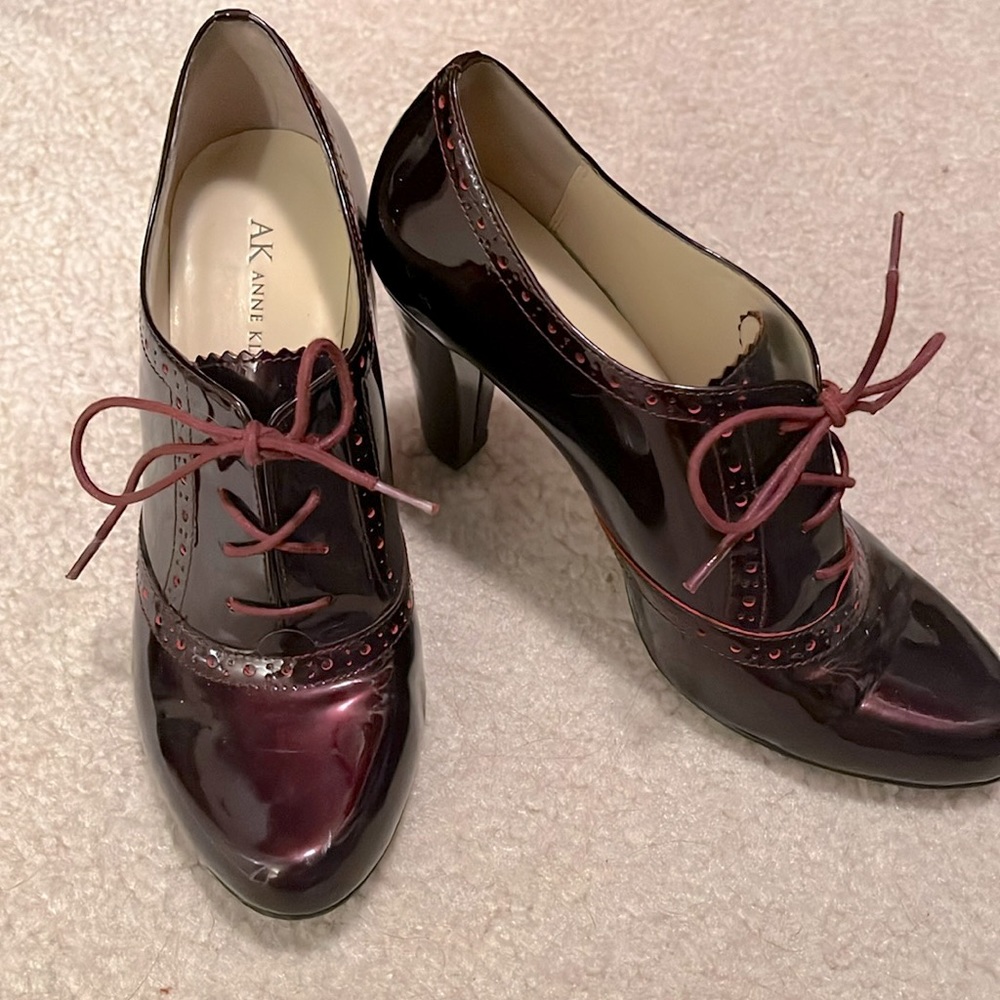 Ann Klein Paten Leather Oxford Heels, Burgundy